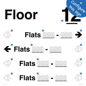 Floor ID sign with Four Flat Directional Section Transparent background Black text